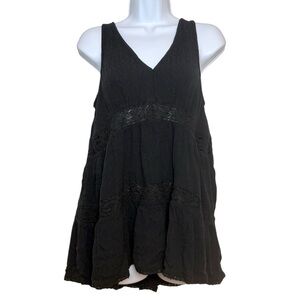 American Eagle Black Sleeveless Lace Inset Tiered Tunic Tank Top Boho Y2K Medium